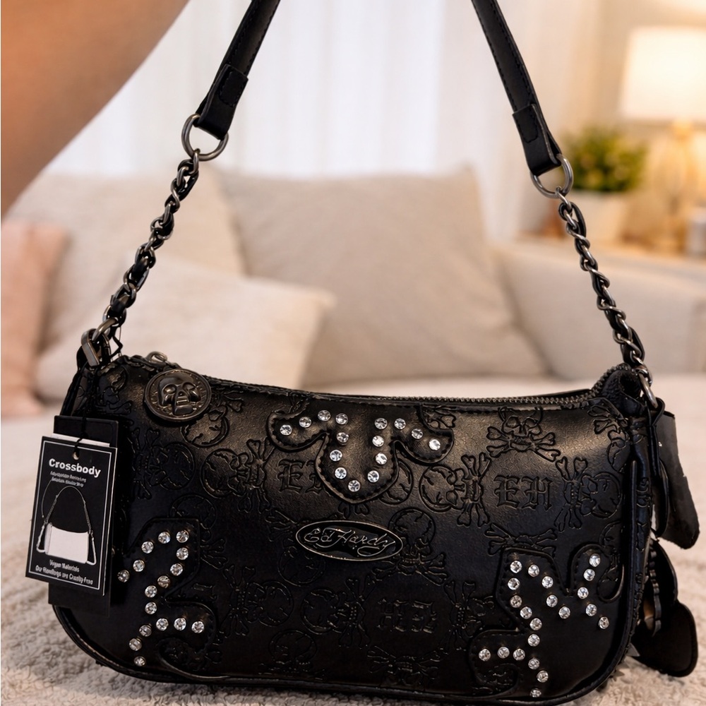 Ed Hardy Black Embellished Crossbody Bag